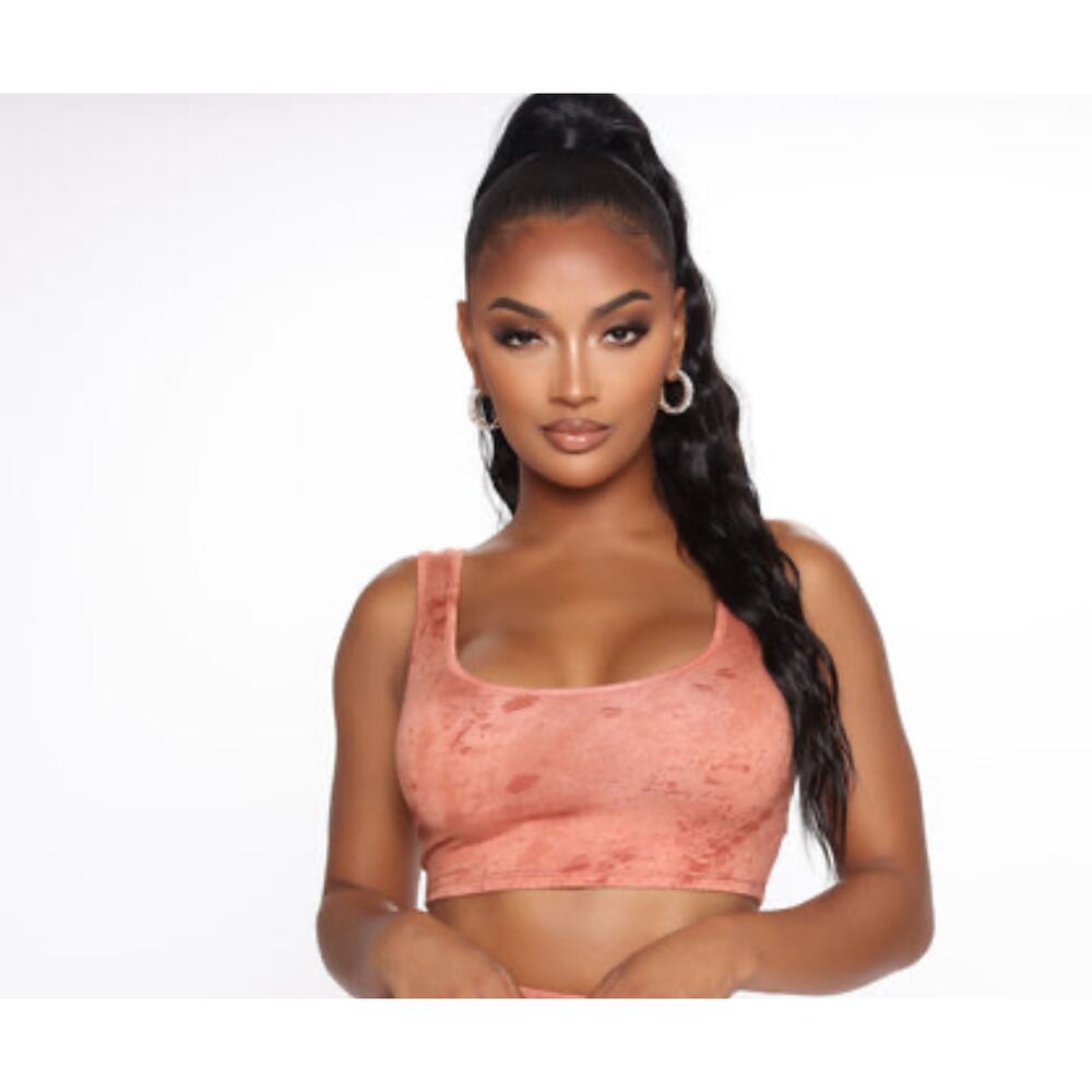 Fashion Nova Bondoc Beauty Biker Crop Tank Rust Women’s Medium Tie Dye Active